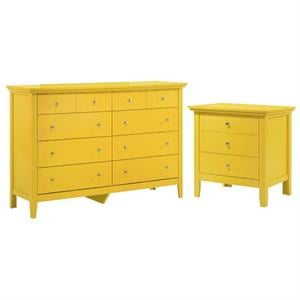 Home Square 2-Piece Set with 8-Drawer Dresser and 3-Drawer Nightstand in Yellow