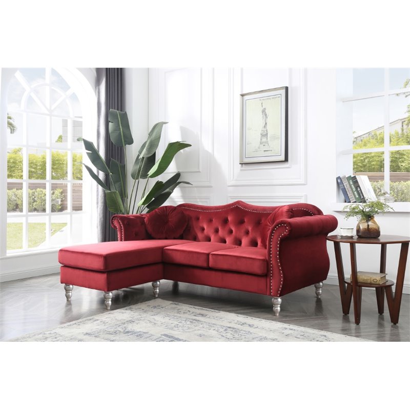 Home Square 2-Piece Set with Sofa Chaise and Loveseat in Burgundy