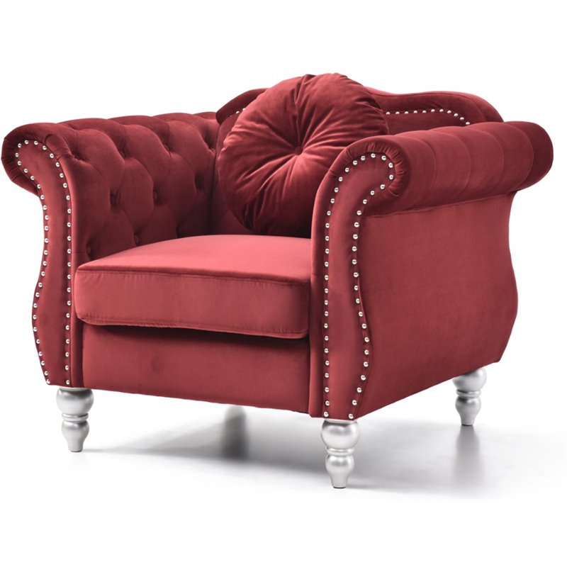 Home Square 2-Piece Set with Sofa Chaise and Chair in Burgundy