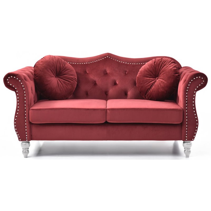 Home Square 2-Piece Furniture Set with Sofa and Loveseat in Burgundy