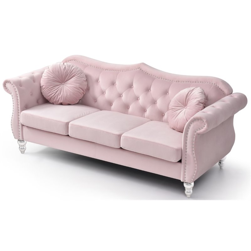Home Square 2-Piece Furniture Set with Sofa and Loveseat in Pink