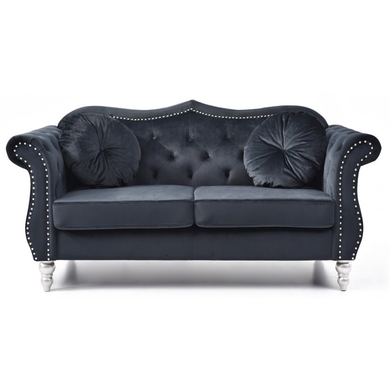 Home Square 2-Piece Furniture Set with Sofa Chaise and Loveseat in Black