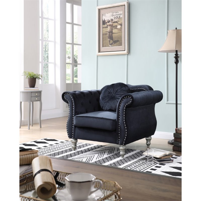 Home Square 2-Piece Furniture Set with Sofa Chaise and Chair in Black