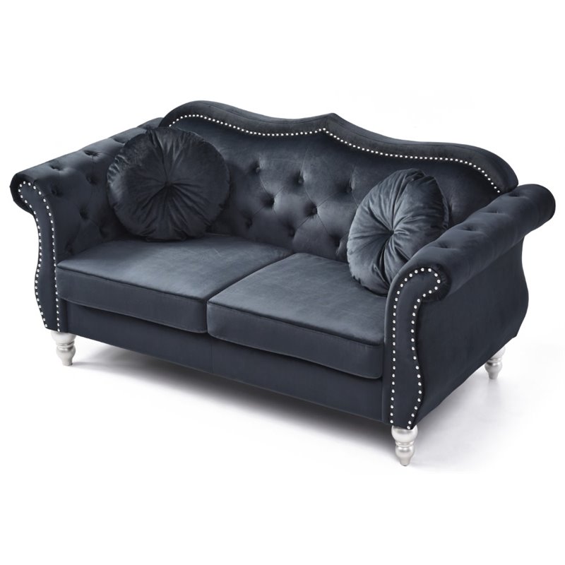 Home Square 2-Piece Furniture Set with Sofa and Loveseat in Black