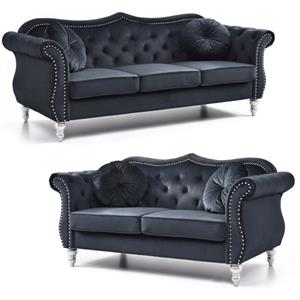 Home Square 2-Piece Furniture Set with Sofa and Loveseat in Black