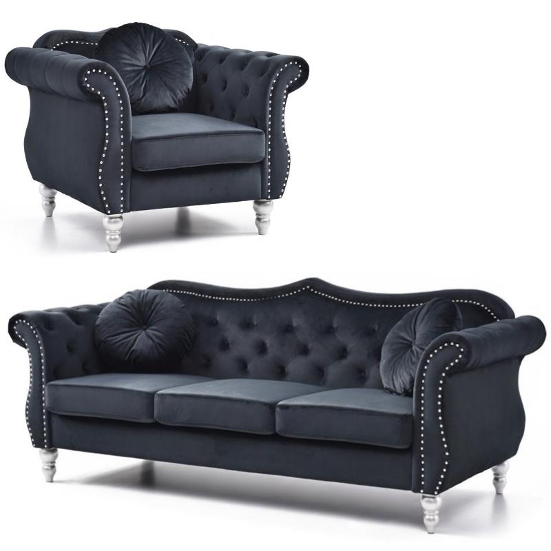 Home Square 2-Piece Furniture Set with Sofa and Chair in Black