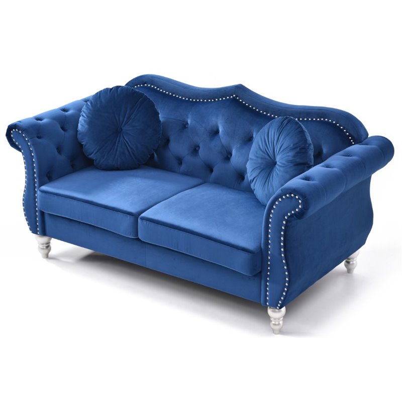 Home Square 2-Piece Furniture Set with Sofa Chase and Loveseat in Navy Blue