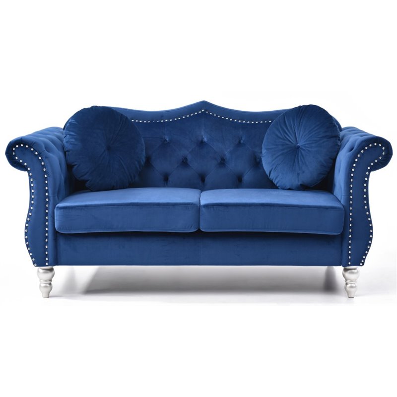 Home Square 2-Piece Furniture Set with Sofa and Loveseat in Navy Blue