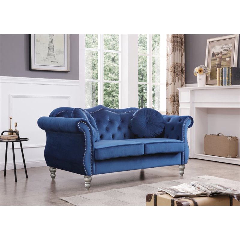 Home Square 2-Piece Furniture Set with Sofa and Loveseat in Navy Blue