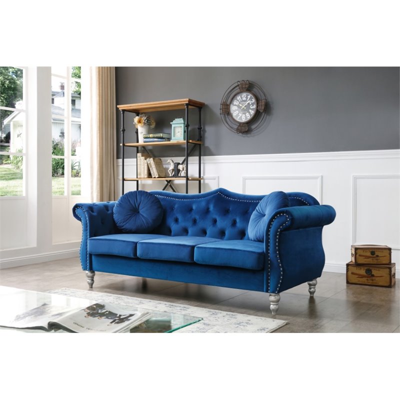 Home Square 2-Piece Furniture Set with Sofa and Chair in Navy Blue