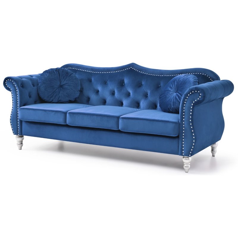 Home Square 2-Piece Furniture Set with Sofa and Chair in Navy Blue