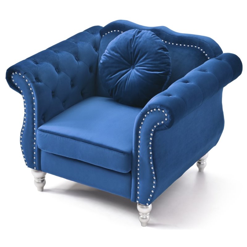 Home Square 2-Piece Furniture Set with Sofa and Chair in Navy Blue