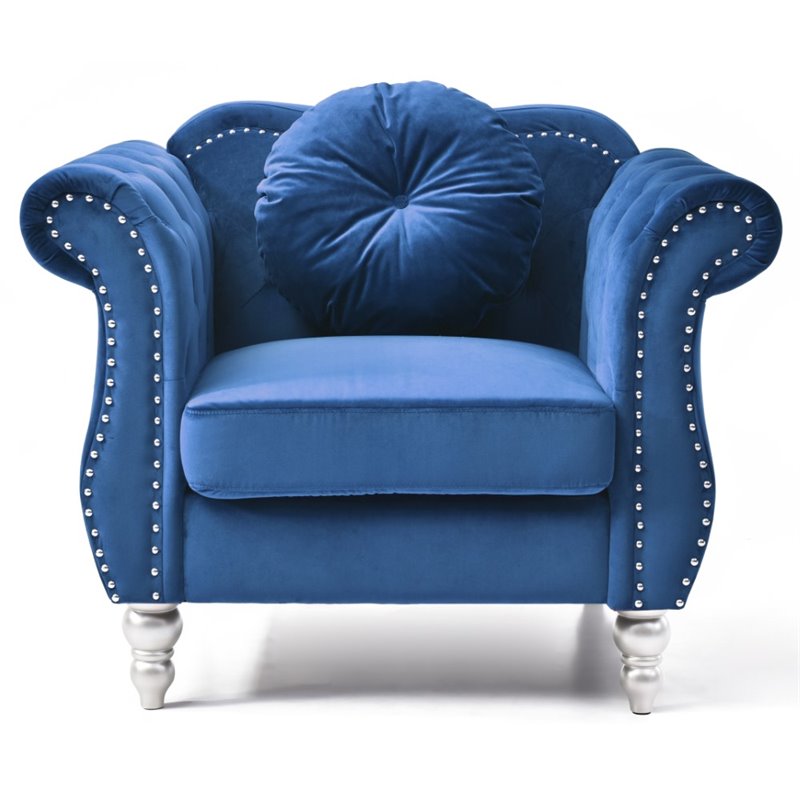 Home Square 2-Piece Furniture Set with Sofa and Chair in Navy Blue