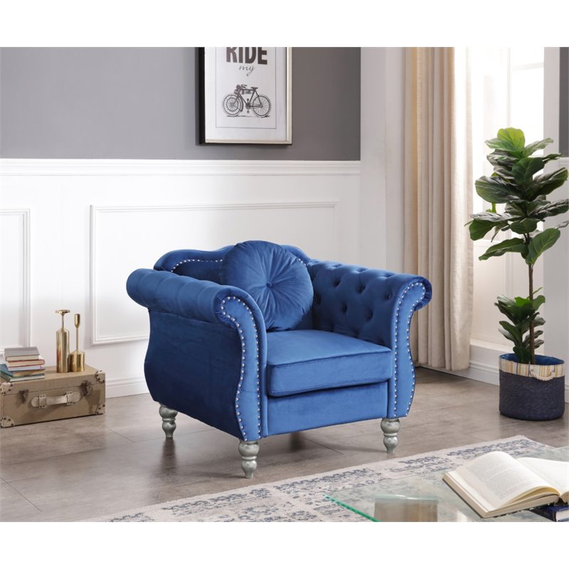 Home Square 2-Piece Furniture Set with Sofa and Chair in Navy Blue