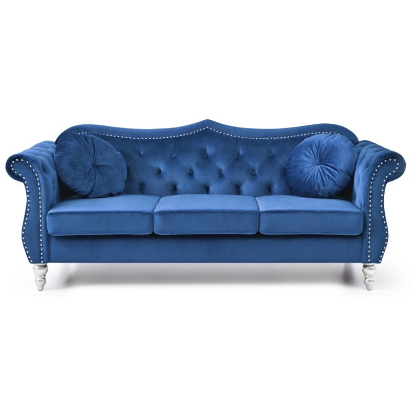 Home Square 2-Piece Furniture Set with Sofa and Chair in Navy Blue