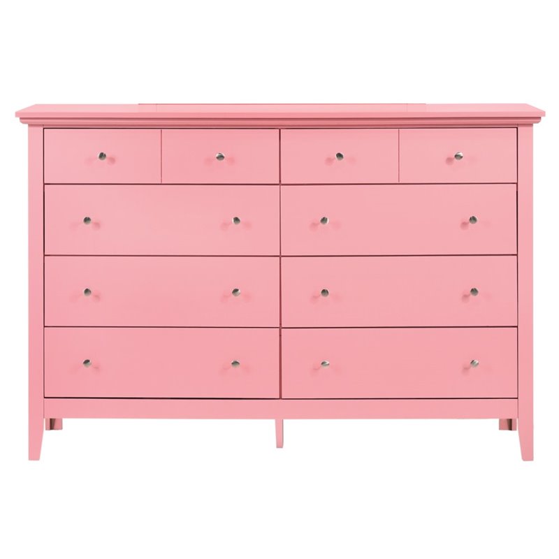 Home Square 3-Piece Set with Dresser Chest and 3-Drawer Nightstand in Pink