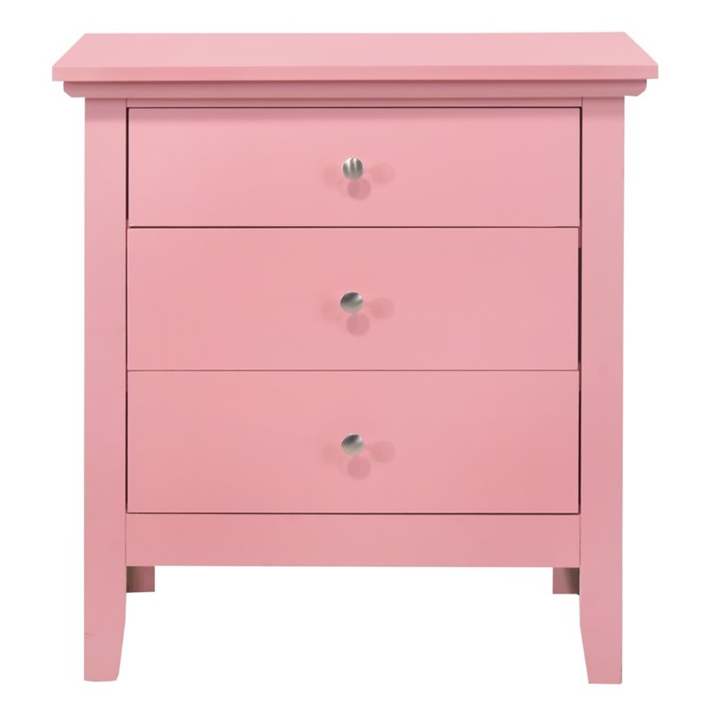 Home Square 3-Piece Set with Dresser Chest and 3-Drawer Nightstand in Pink