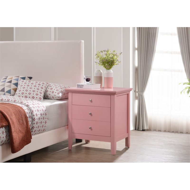 Home Square 3-Piece Set with Dresser Chest and 3-Drawer Nightstand in Pink