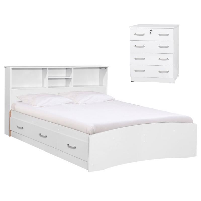 Home Square 2-Piece Set with Full Captains Bed and Dresser with Lock in White