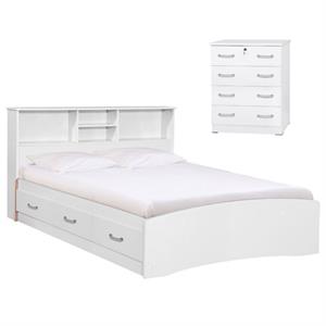 Home Square 2-Piece Set with Full Captains Bed and Dresser with Lock in White