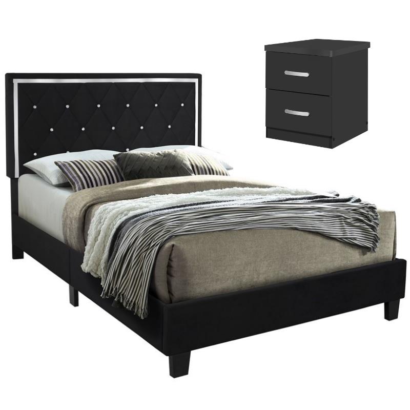 Home Square 2-Piece Set with Queen Platform Bed and 2-Drawer Nightstand in Black