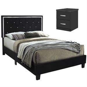 Home Square 2-Piece Set with Queen Platform Bed and 2-Drawer Nightstand in Black