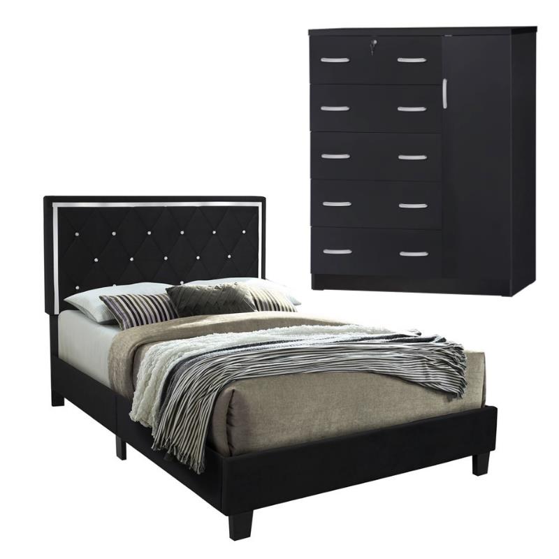 Home Square 2-Piece Set with Queen Platform Bed 5-Drawer Tall Chest Wardrobe