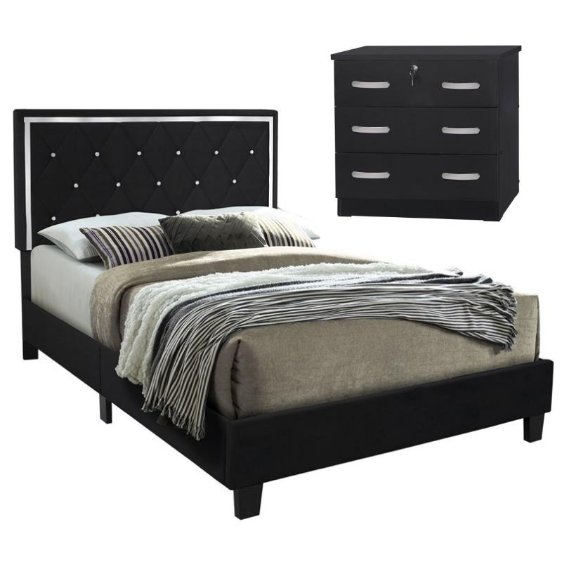 Home Square 2-Piece Set with Queen Platform Bed & Chest Bedroom Dresser in Black
