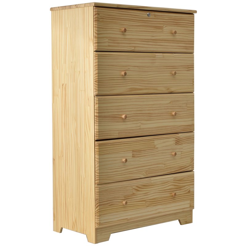 Home Square 2-Piece Set with 5-Drawer Chest Dresser and Pine Twin Bed in Natural