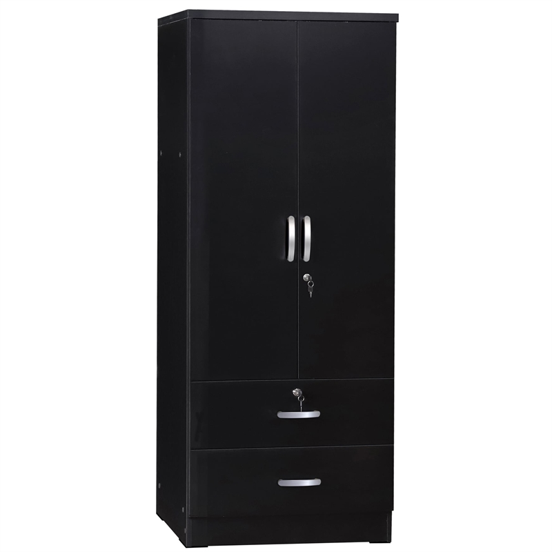 Home Square 2-Piece Set with Platform Queen Bed and 2-Door Wardrobe Armoire