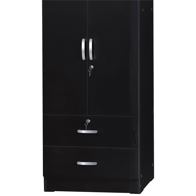 Home Square 2-Piece Set with Platform Queen Bed and 2-Door Wardrobe Armoire