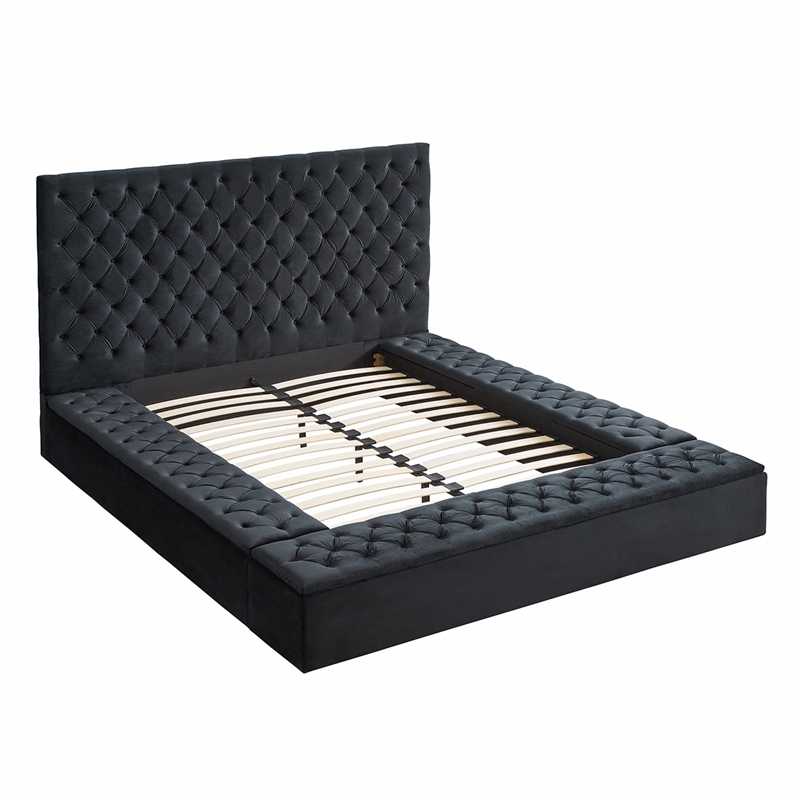 Home Square 2-Piece Set with Platform Queen Bed & 4-Doors Armoire in Black