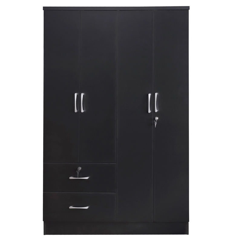 Home Square 2-Piece Set with Platform Queen Bed & 4-Doors Armoire in Black