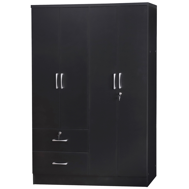 Home Square 2-Piece Set with Platform Queen Bed & 4-Doors Armoire in Black