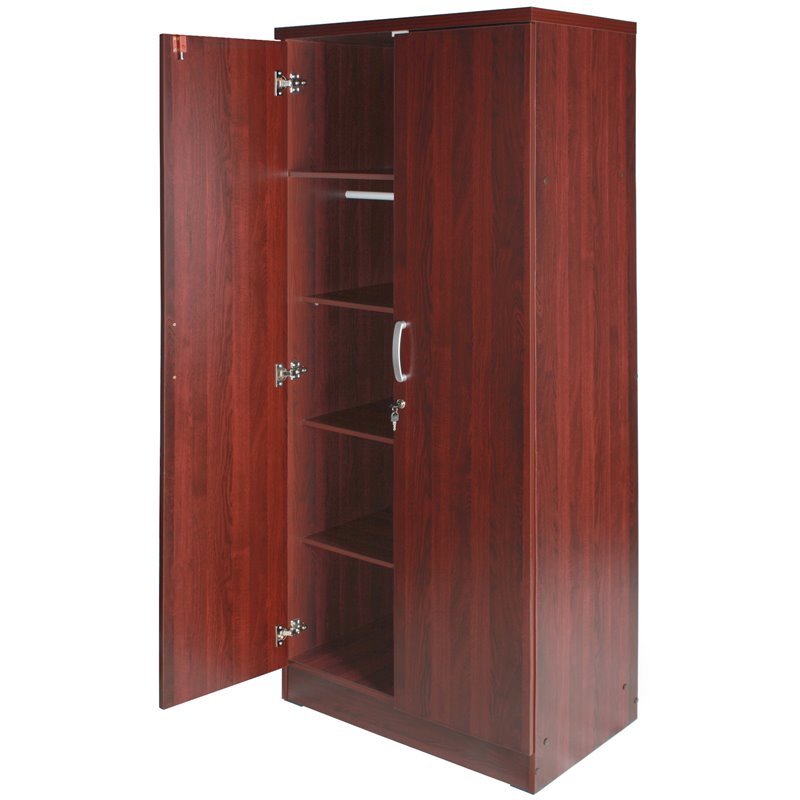 Home Square 2-Piece Set with Pine Twin Bed and Armoire Wardrobe Cabinet