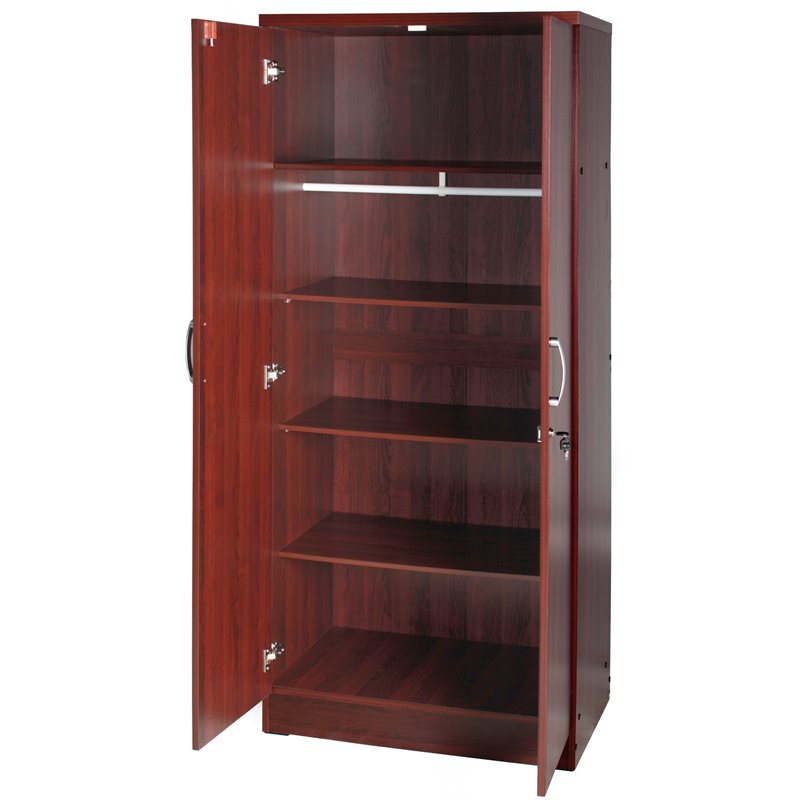 Home Square 2-Piece Set with Pine Twin Bed and Armoire Wardrobe Cabinet