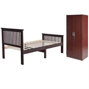 Home Square 2-Piece Set with Pine Twin Bed and Armoire Wardrobe Cabinet