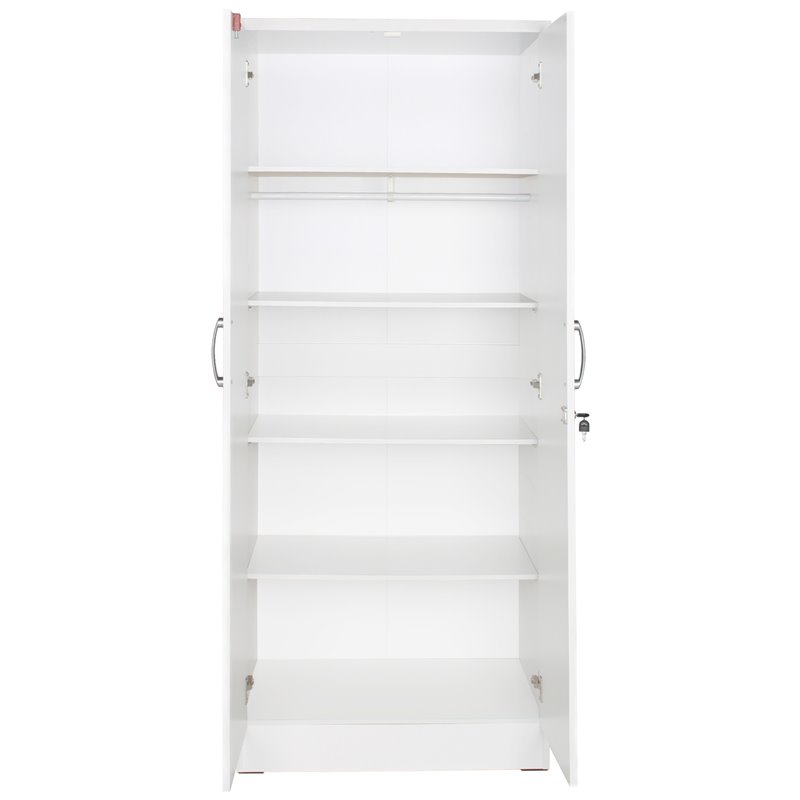 Home Square 2-Piece Set with Twin Bed & Armoire Wardrobe Cabinet in White