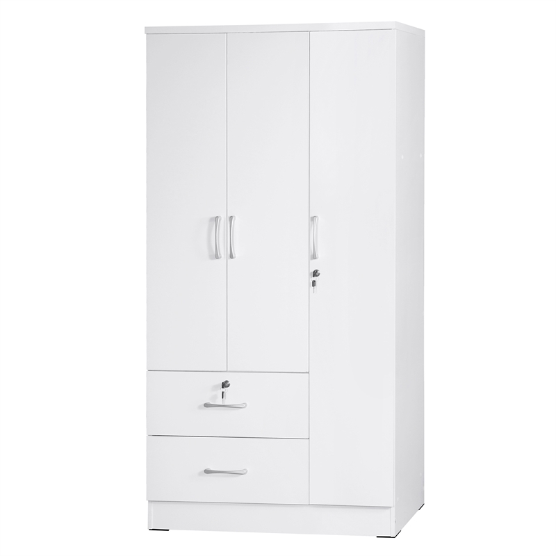 Home Square 2-Piece Set with Pine Twin Bed and Wardrobe Armoire Closet in White