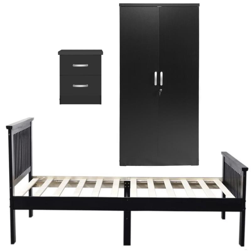 Home Square 3-Piece Set with Twin Bed Armoire Wardrobe Cabinet and Nightstand