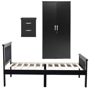 Home Square 3-Piece Set with Twin Bed Armoire Wardrobe Cabinet and Nightstand
