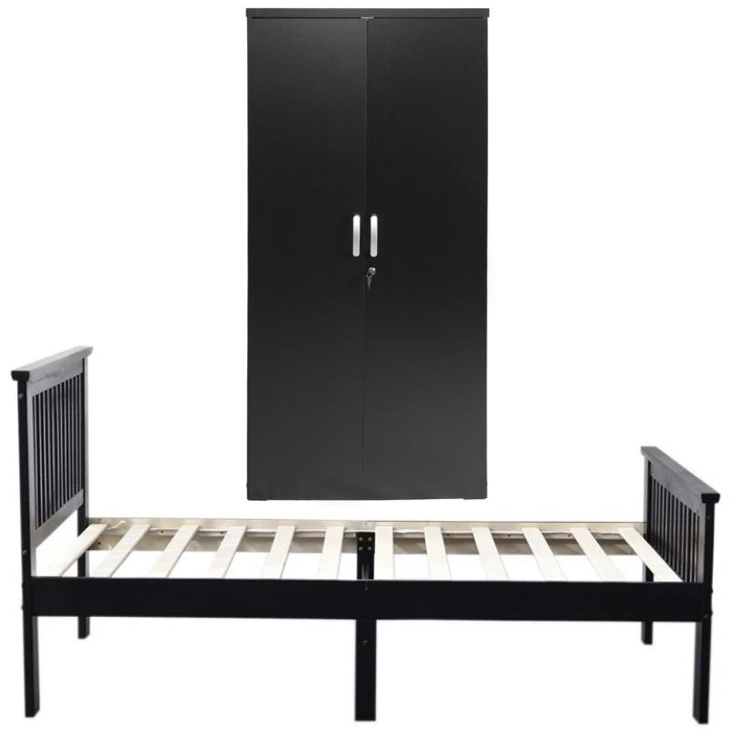 Home Square 2-Piece Set with Twin Bed & 2-Door Armoire Wardrobe Cabinet in Black