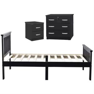 Home Square 3-Piece Set with Twin Bed 3-Drawer Chest Bedroom Dresser Nightstand
