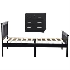 Home Square 2-Piece Set with Twin Bed & 3-Drawer Chest Bedroom Dresser in Black