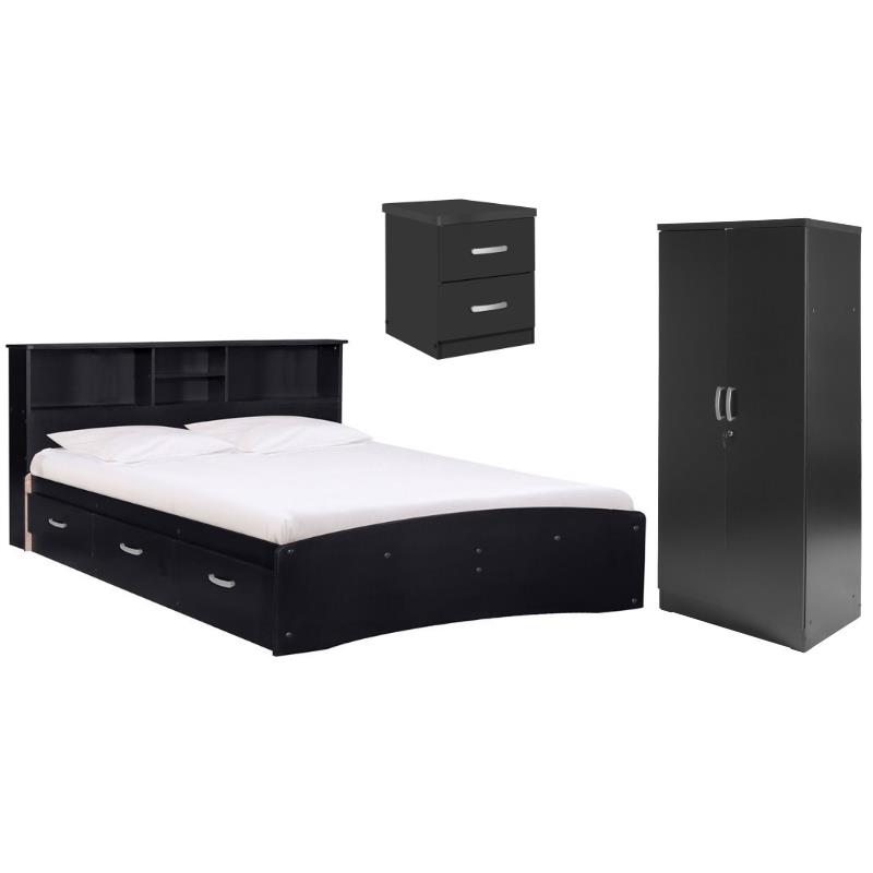 Home Square 3-Piece Set with Queen Bed Armoire Wardrobe Cabinet and Nightstand
