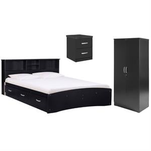 Home Square 3-Piece Set with Queen Bed Armoire Wardrobe Cabinet and Nightstand