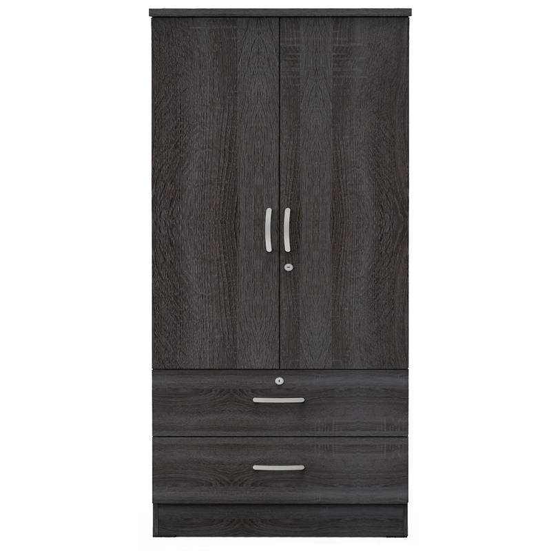 Home Square 2-Piece Set with Twin Captains Bed & 2-Door Wardrobe Armoire in Gray