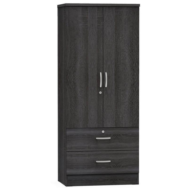 Home Square 2-Piece Set with Twin Captains Bed & 2-Door Wardrobe Armoire in Gray