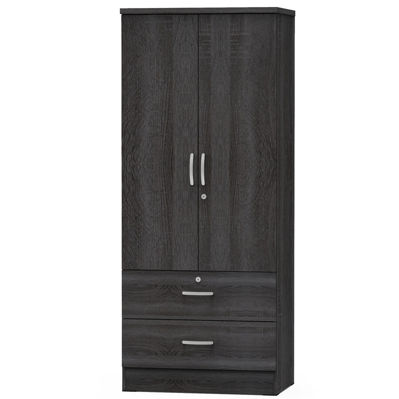 Home Square 2-Piece Set with Twin Captains Bed & 2-Door Wardrobe Armoire in Gray