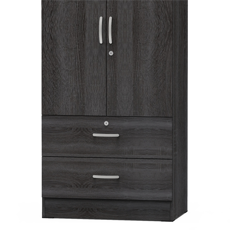 Home Square 2-Piece Set with Twin Captains Bed & 2-Door Wardrobe Armoire in Gray